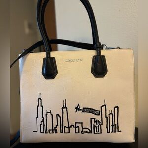 Michael Kors bag with hand-painted Chicago Skyline by Urban Goddess Art.